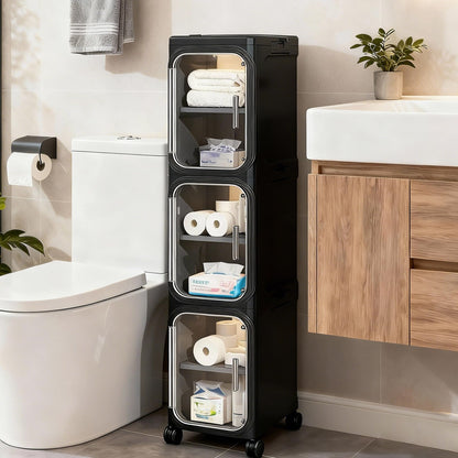 Narrow Slim Bathroom Storage Cabinet with Wheels, 4-Tier White