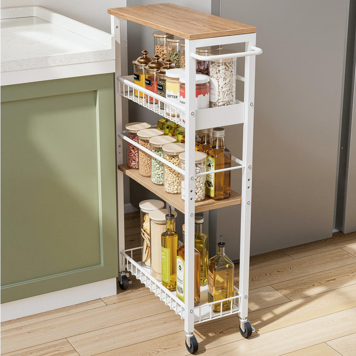 6 Tier Slim Storage Cart, Narrow Rolling Cart with Wheels, 6in(W)