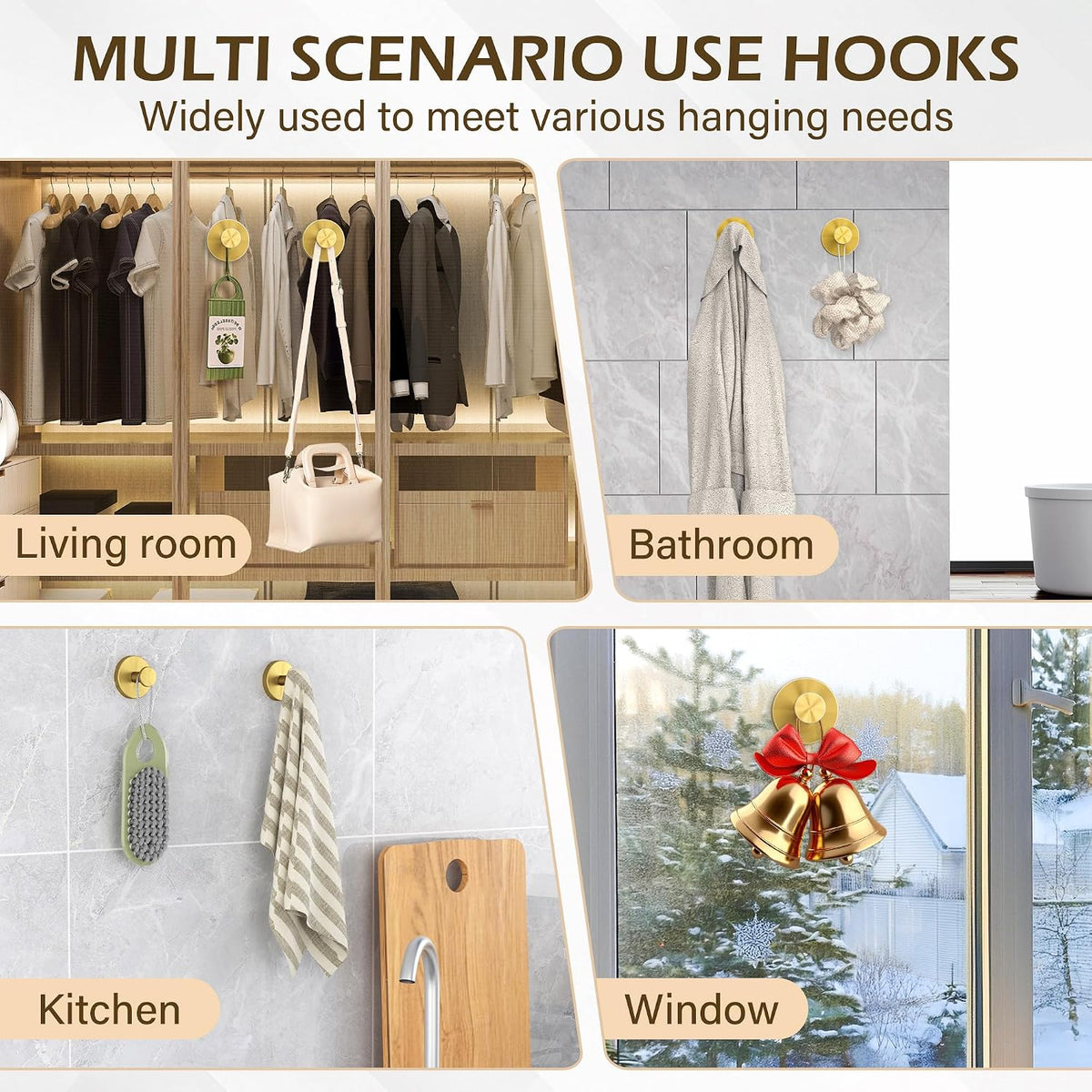 Ninth Five Suction Cup Hooks for Shower, Bathroom Wall Hooks for Towels