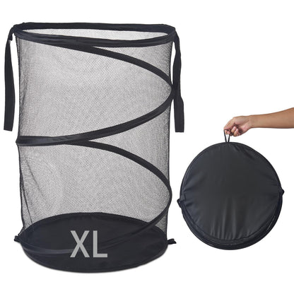 Seiritex Mesh Popup Laundry Hamper 115L Foldable Laundry Basket Extra Large Capacity Collapsible Clothing Storage Basket with Handles 26 H x 18 W x 18 L (Black)