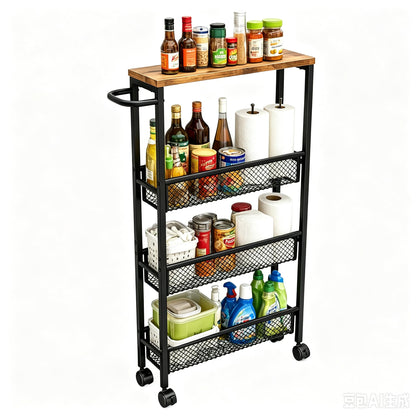 AZERPIAN Slim Rolling Cart 4 Tier Narrow Storage Cart on Wheels with Handle