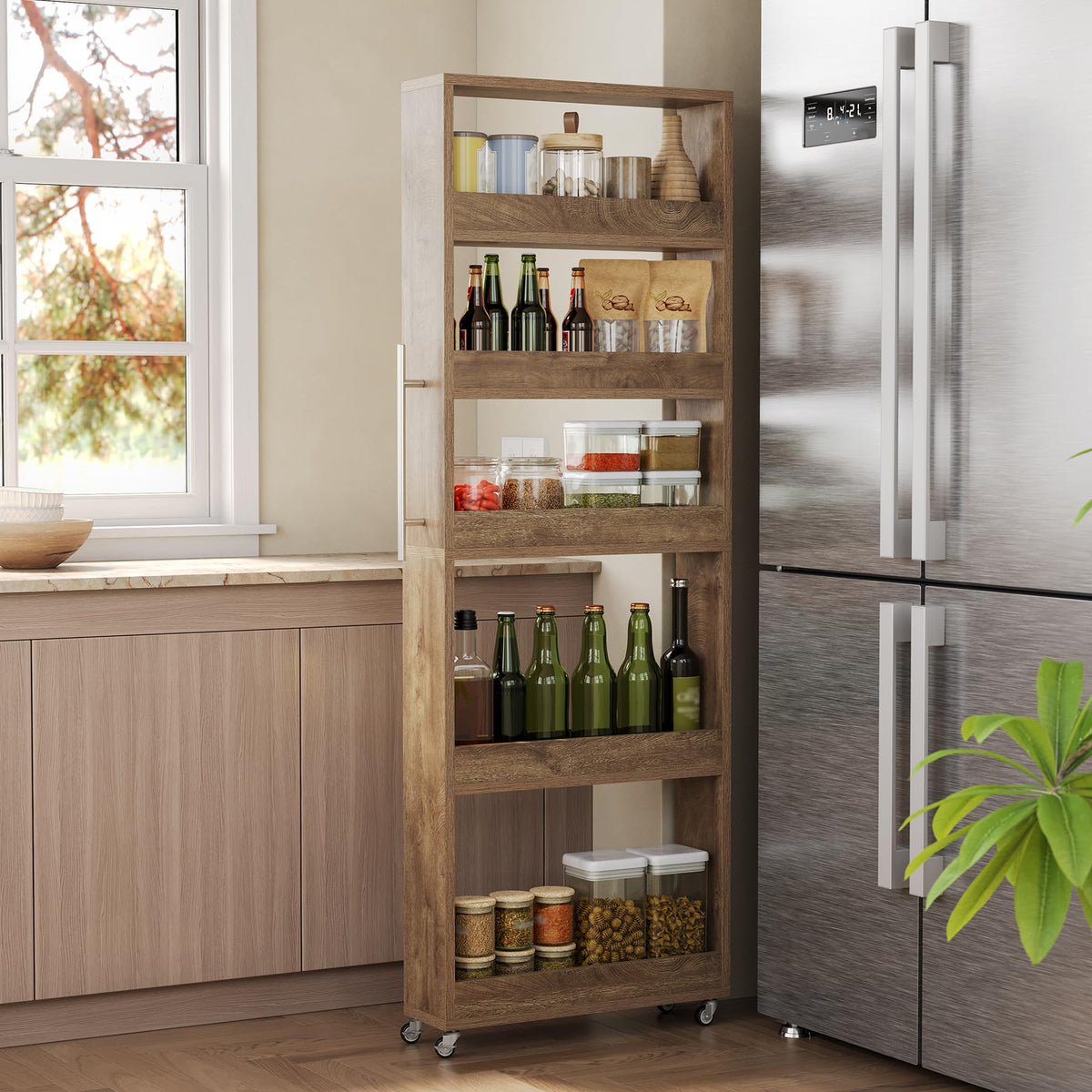 63-Inch Slim Storage Cart on Wheels, 5-Tier Tall Mobile Shelf Organizer