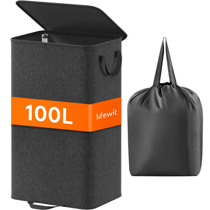 Lifewit Double Laundry Hamper with Lid, Removable Laundry Bags, Brown