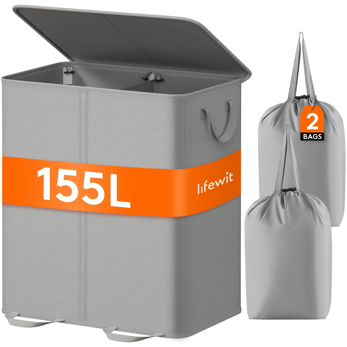 Lifewit Double Laundry Hamper with Lid, Removable Laundry Bags, Brown