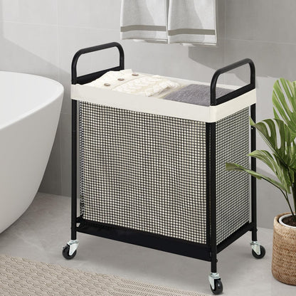 STO STO Laundry Hamper 2 Section, 100L Rolling Laundry Sorter Cart with Removable and Washable Liner Bag, Clothes Hamper with Wheels and Metal Handle for Laundry Room and Bedroom