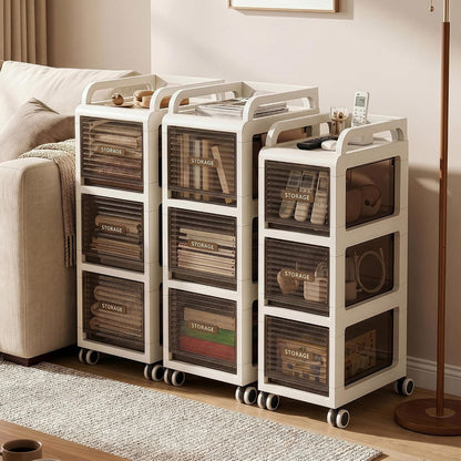 Bathroom Storage with Drawers, 7.87" Wide Slim Cabinet with Wheels