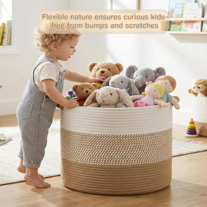 Artfeel 70L Large Cotton Rope Basket, Decorative Woven Blanket Storage for Living Room, Boho Toy Storage & Toy Box for Kids, Versatile Laundry Basket & Nursery Hamper for Blankets(Brown)