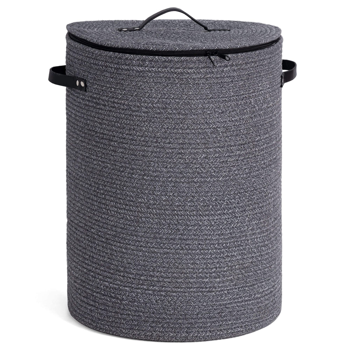 CHICVITA Large Woven Laundry Hamper with Lid & Leather Handles, 60L, White