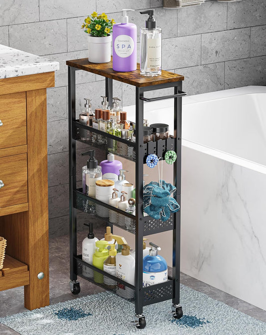 OKZEST 4-Tier Slim Rolling Storage Cart for Kitchen, Laundry Room, Bathroom