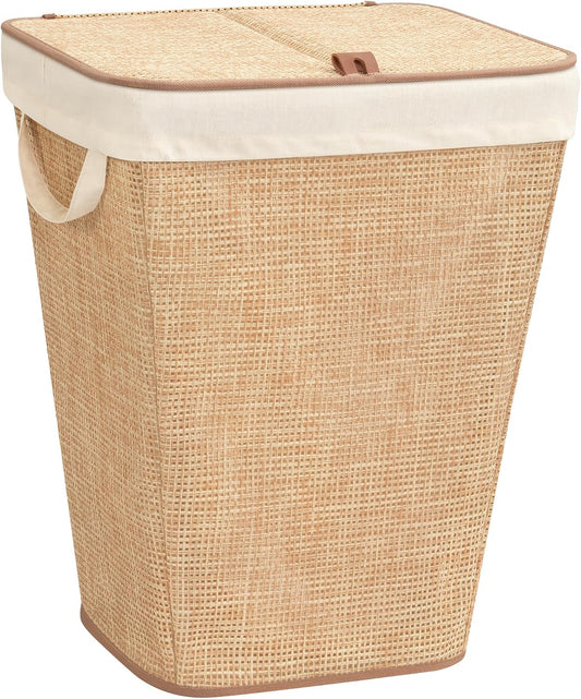STORAGE MANIAC 90L Laundry Hamper with Lid Laundry Basket, Rattan Beige